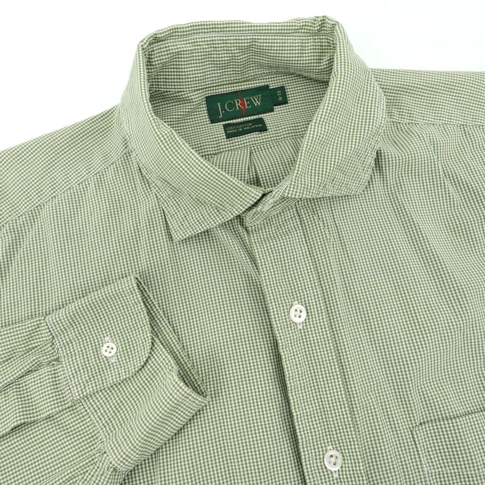 Vintage J‎ Crew Green Gingham Oarsman Button Down Shirt Long Sleeve Men Size L